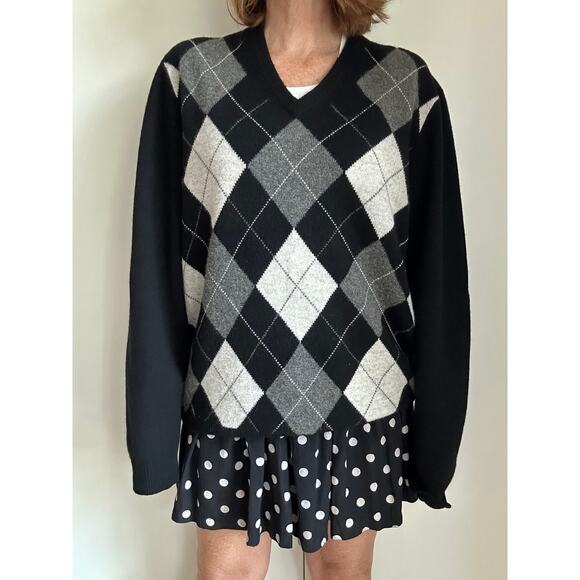 Men's Brooks Brothers Argyle Sweater Scottich Lambswool Black Gray Size XL Twee - Picture 5 of 8